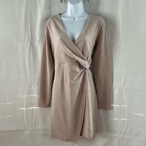 Women’s Elegant Serra Blush Pink Sparkly Glitter Faux Wrap Dress Size M
